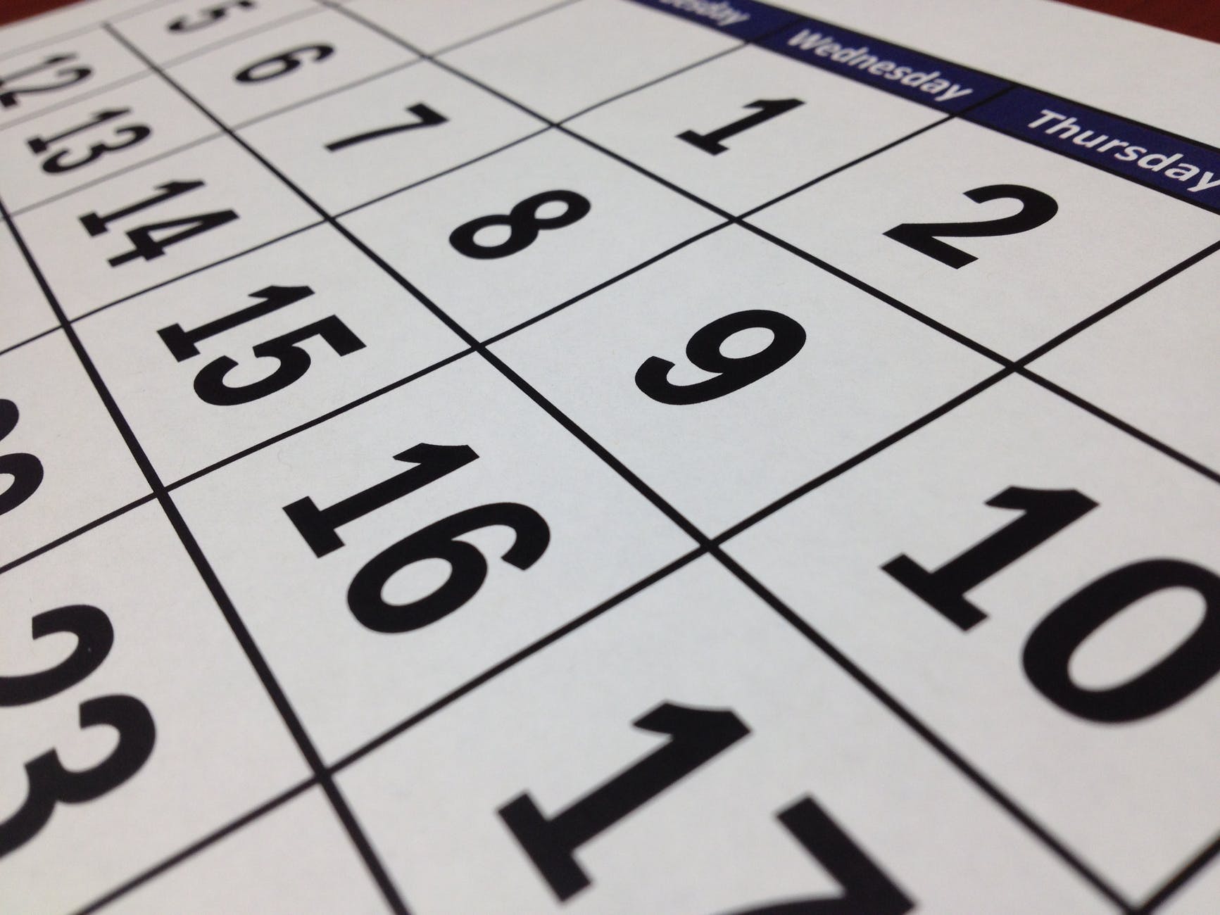 black calendar close up composition